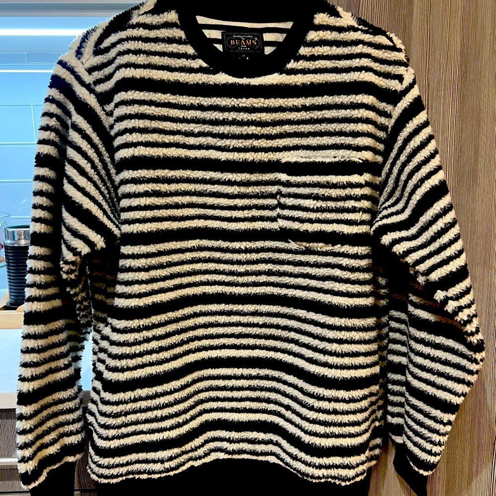 Beams Japan Striped Fleece Pullover w pockets!